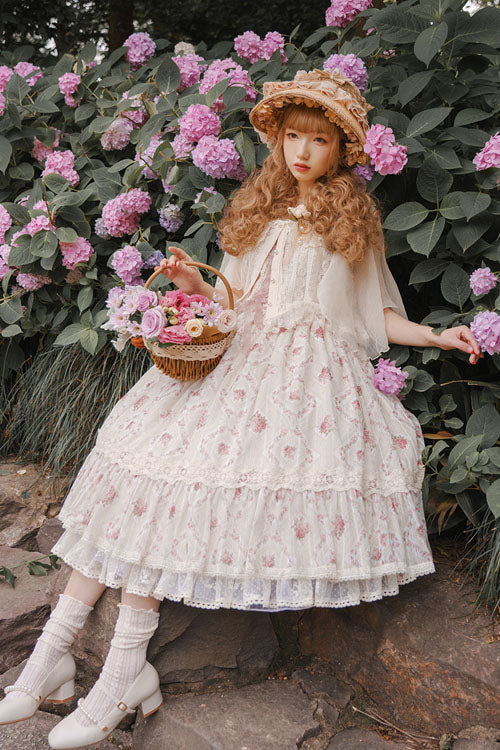 Blush Rose Print Layered Ruffled Sweet Lolita JSK Dress
