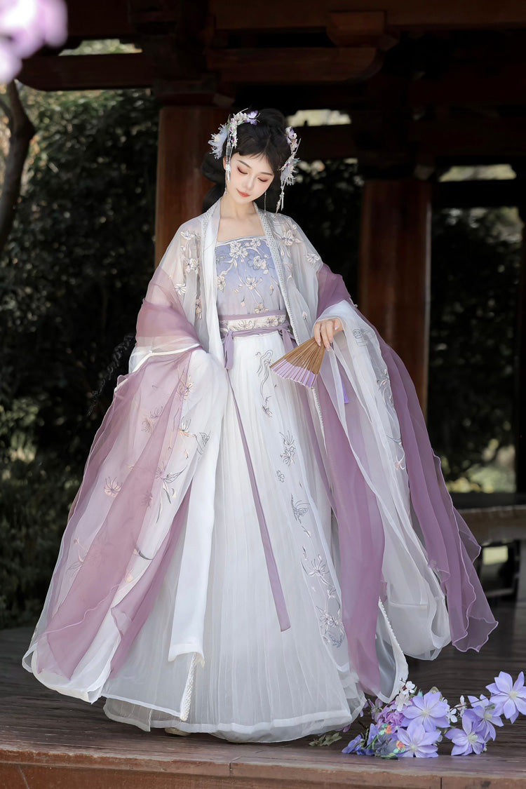 Violet Qing Dynasty Embroidered Ruffled Hanfu Set