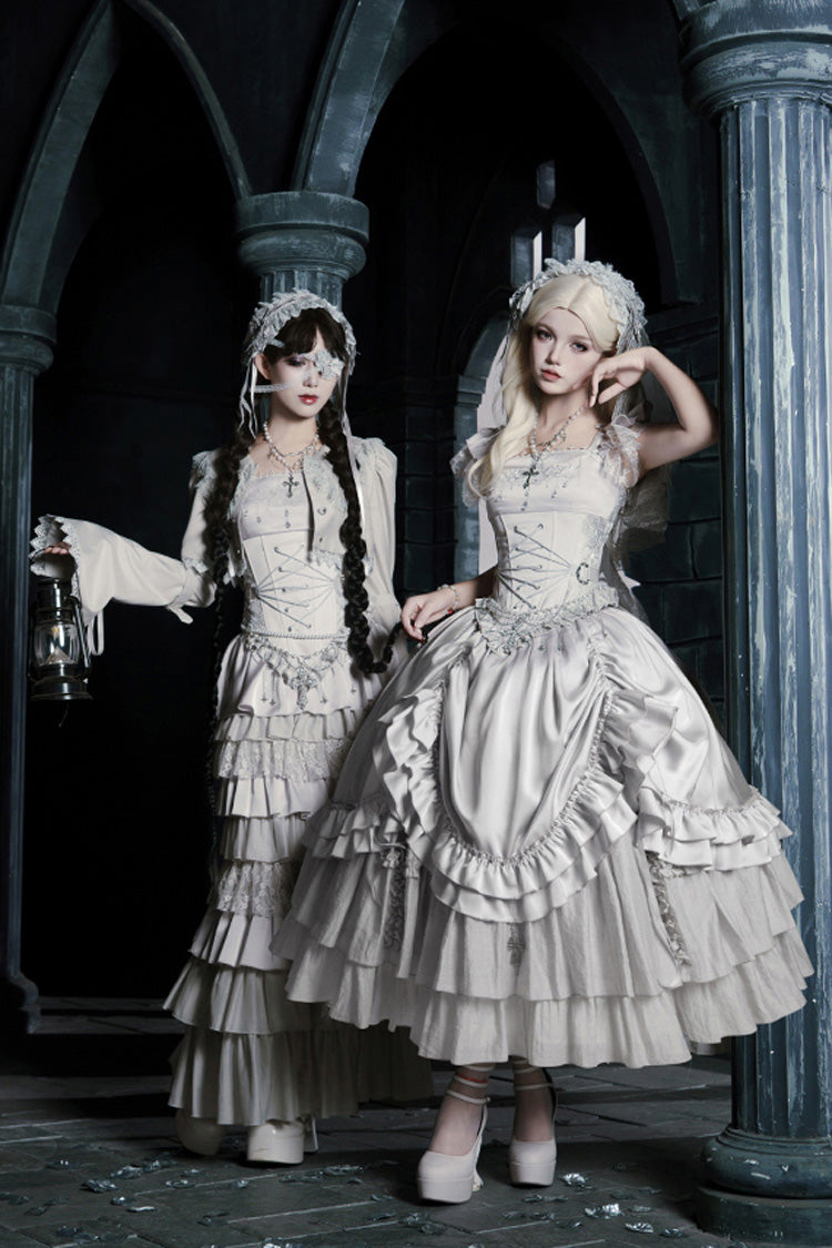 Bionic Doll Square Collar Gothic Lolita Corset Set with Multi-Layer Ruffles, Long Skirt