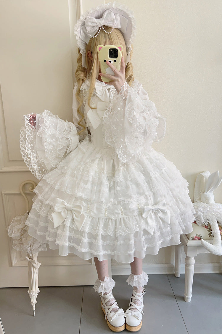 Ivory Sweet Doll Dress with Bowknots and Lace Details - Dream Prologue