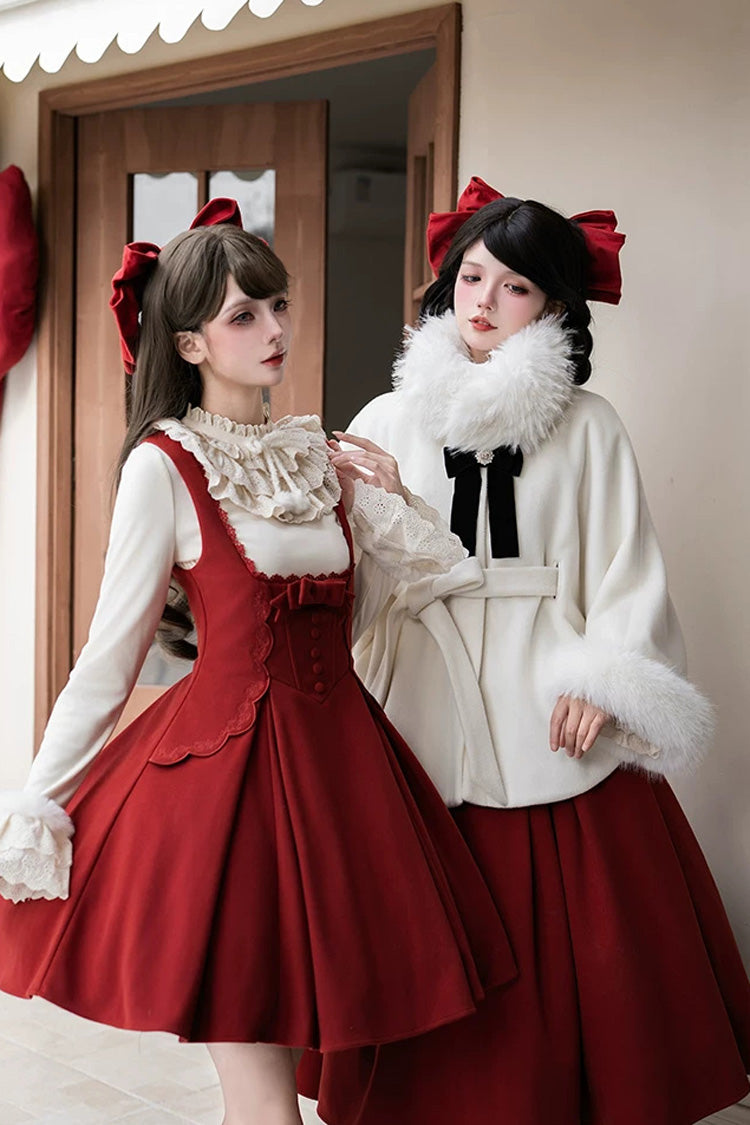 Classic Elegant Lolita Bandeau Dress with Embroidered Bow - Red