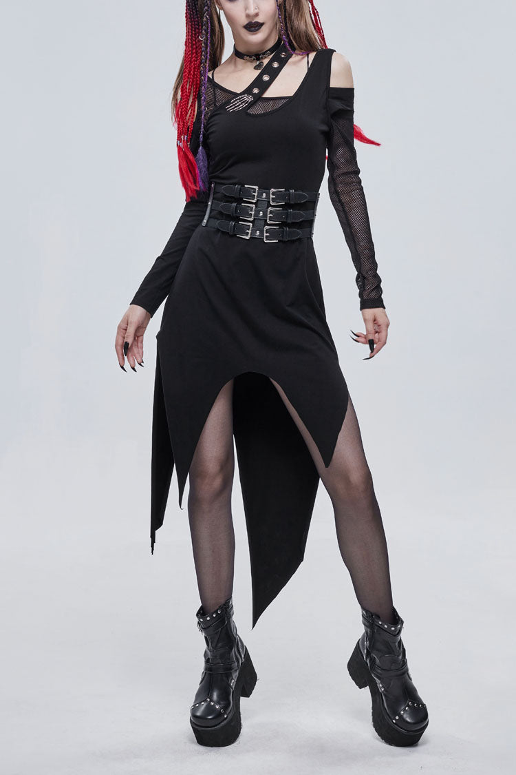 Asymmetric Distressed Ghost Buttonhole Punk Dress