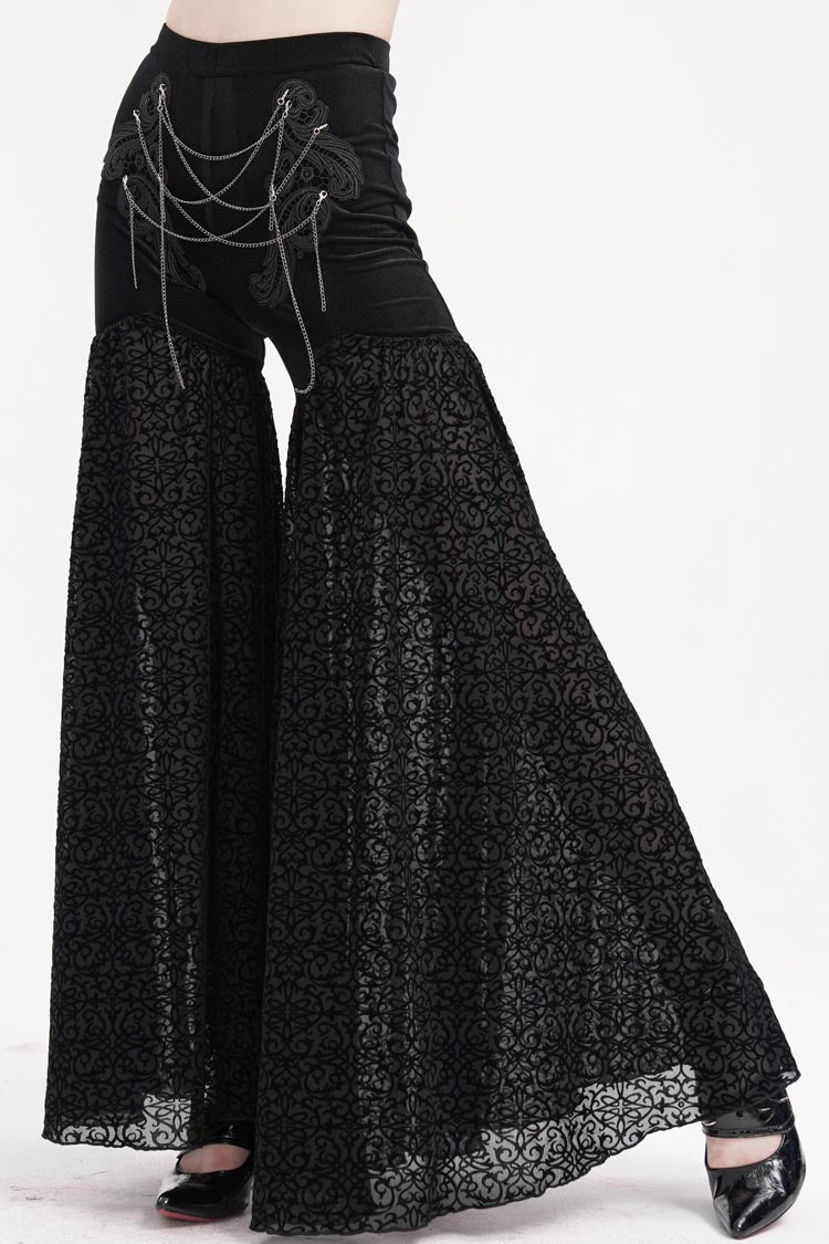 Gothic Pants with Jacquard Floral Chain and Hollow Lace