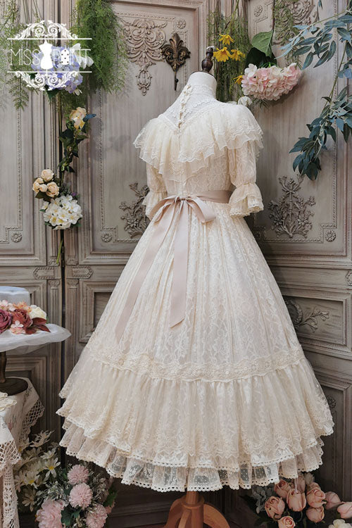Rose Print Lolita OP Dress with Multi-Layer Ruffles, Sweet Style