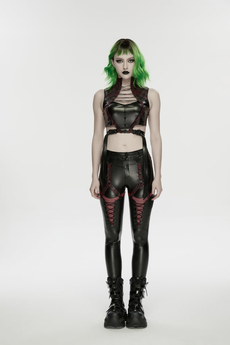 Scarlet & Black Cutout Mesh Panel Punk Leggings