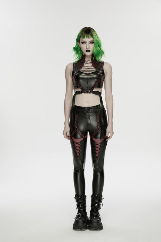 Scarlet & Black Cutout Mesh Panel Punk Leggings