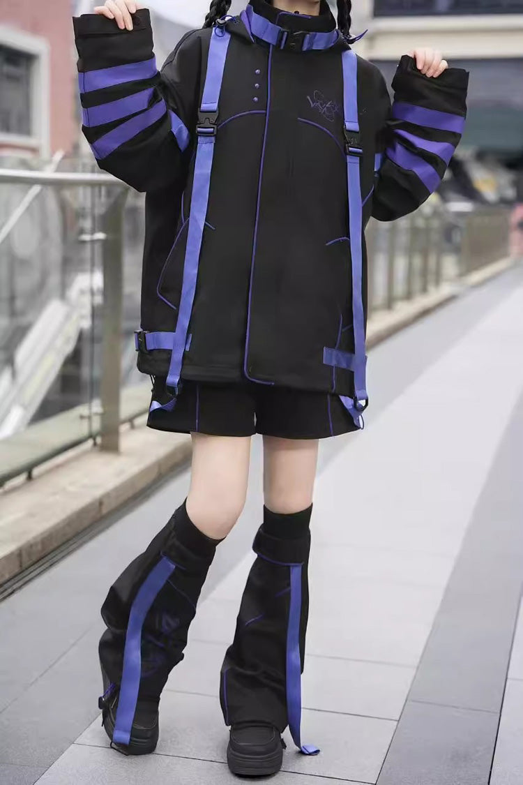 Blue/Black Long Sleeve Cat Ear Hooded Jirai Kei Coat