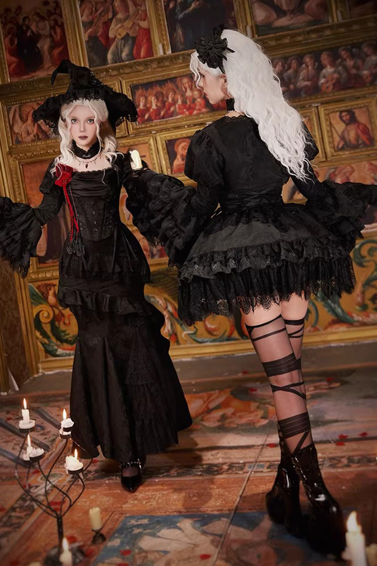 Black Multi-Layer Jacquard Ruffled Witch Gothic Skirt - Letters & Poems · Twilight