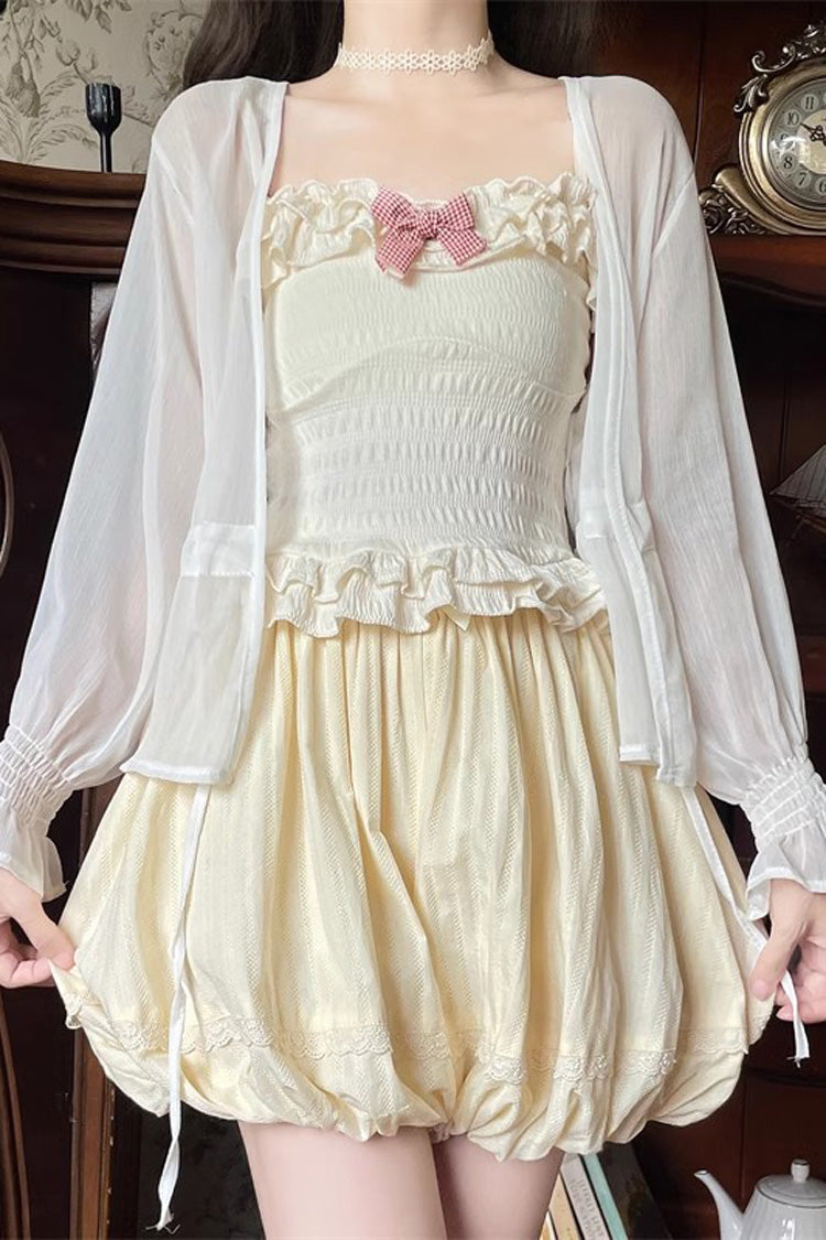 High-Waist Bowknot Leggings in Light Yellow