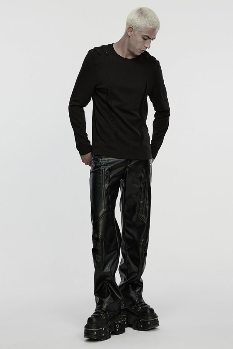 Coal Crewneck Long-Sleeve Cutout Mesh Punk Shirt for Men