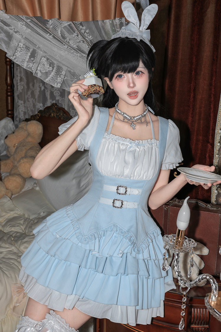 Silent Summer Classic Cool Lolita Dress Set with Halterneck and Ruffles