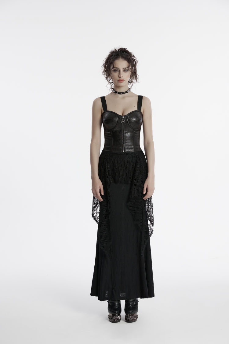 Punk Fishtail Skirt with Mesh Panels and Eyelet Trim