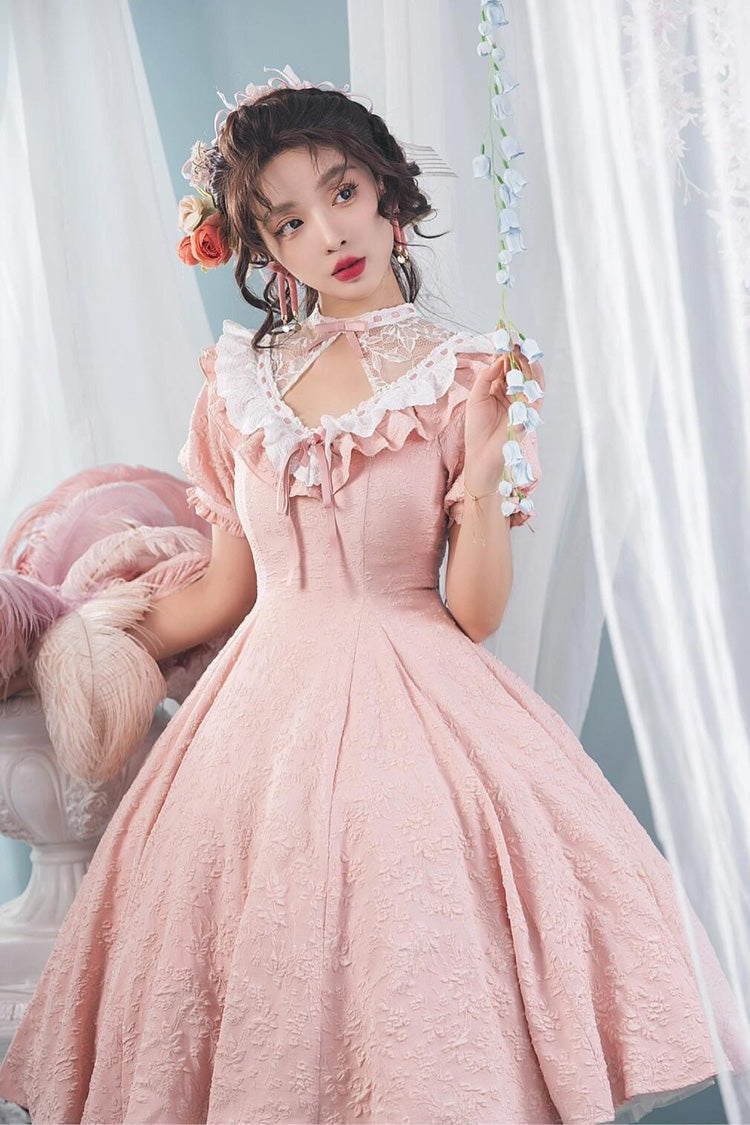 Pink Short Sleeve Ruffle Bowknot Sweet Princess Dress