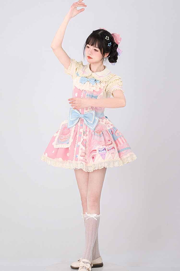 Dessert Print Bowknot Strap Sweet Dress
