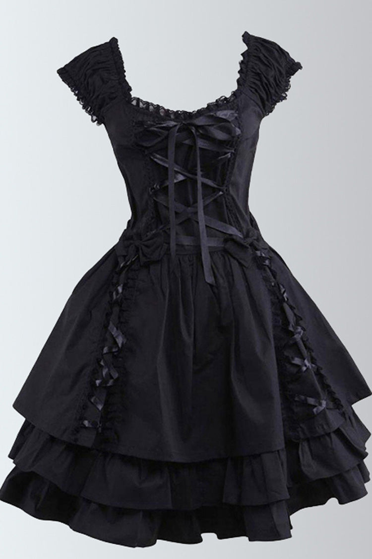 Tiered Ruffle Sleeveless Gothic Lolita Dress with Lace Detail