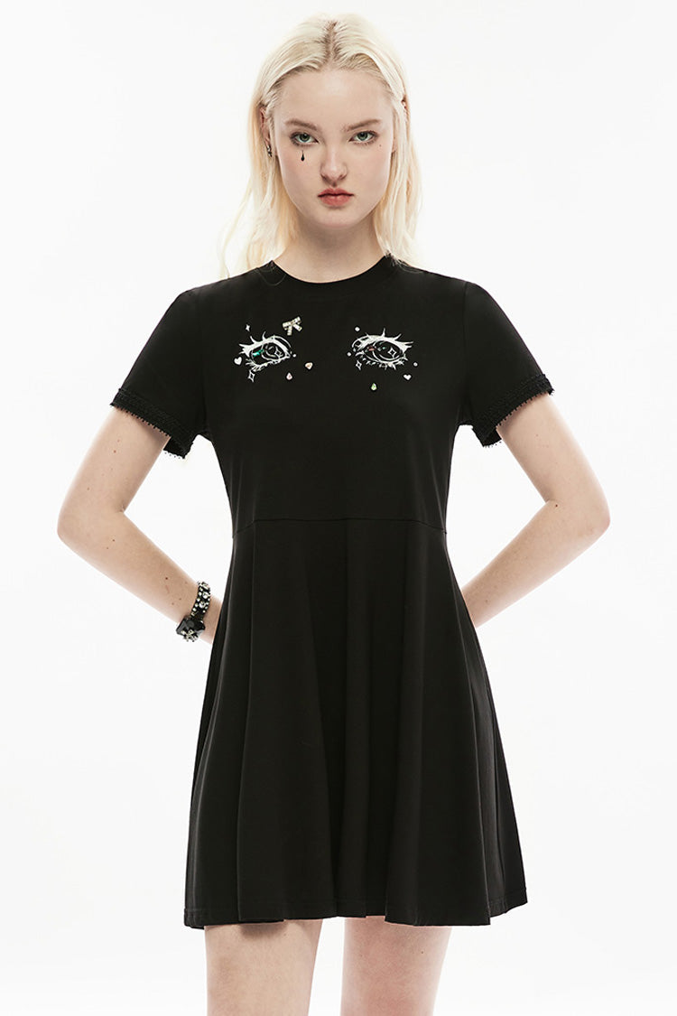 Punk Dress with 3D Eye Print and Lace Details