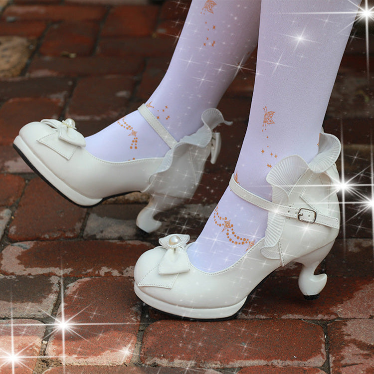 Ribbon-Strap Ruffle PU Girly Lolita Pumps - Multiple Shades