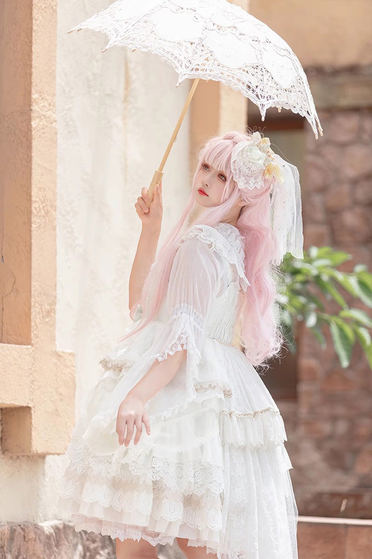 Multi-Layer Sleeveless Undine's Tears Print Ruffle Hanayome Bowknot Sweet Lolita Jsk Dress - 2 Colors