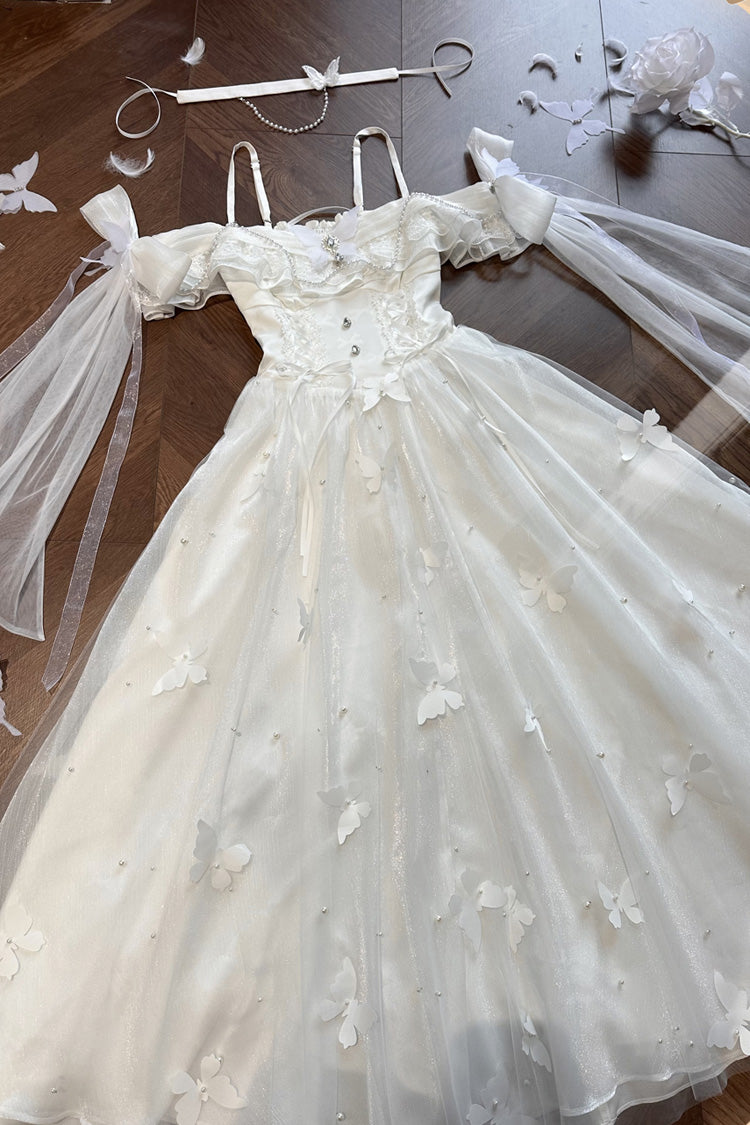 Ivory Butterfly Decorated JSK Dress with Bowknot - Summer Wind Chimes