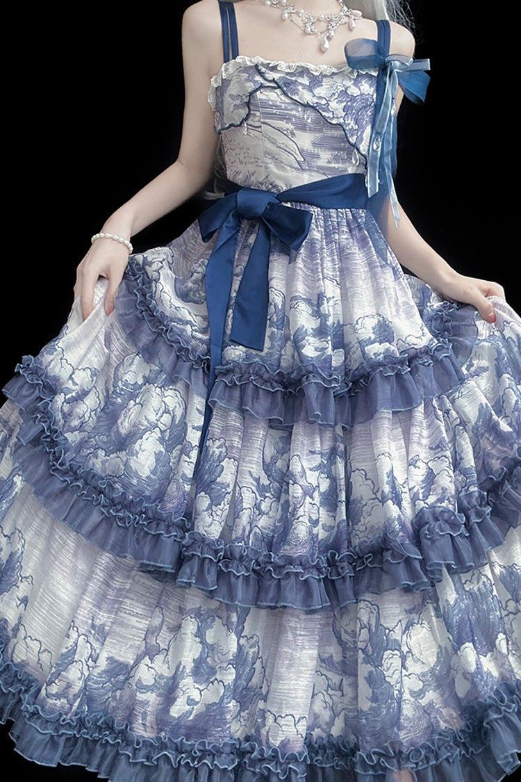 Multi-Color Cumulonimbus Printed Sweet Lolita JSK Dress - Multi-Layer Ruffled