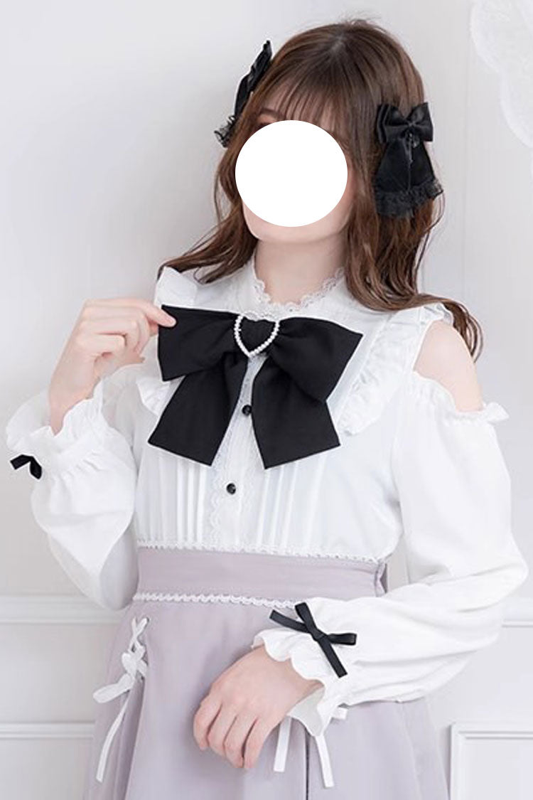 Off-Shoulder Bowknot Blouse with Long Sleeves in 3 Colors