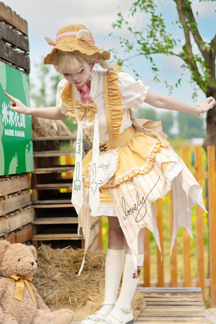 Vertical Striped Print Bow Asymmetric Sweet Lolita Dress