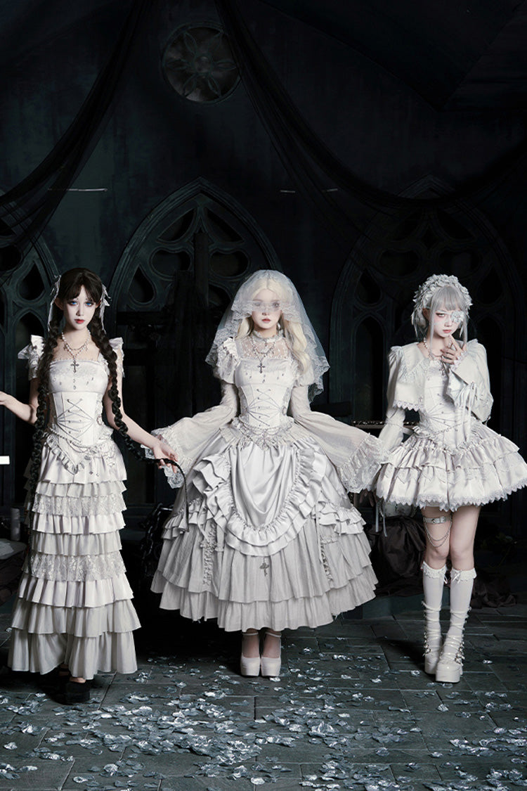 Bionic Doll Square Collar Gothic Lolita Corset Set with Fishtail Skirt, Multi-Layer Ruffles