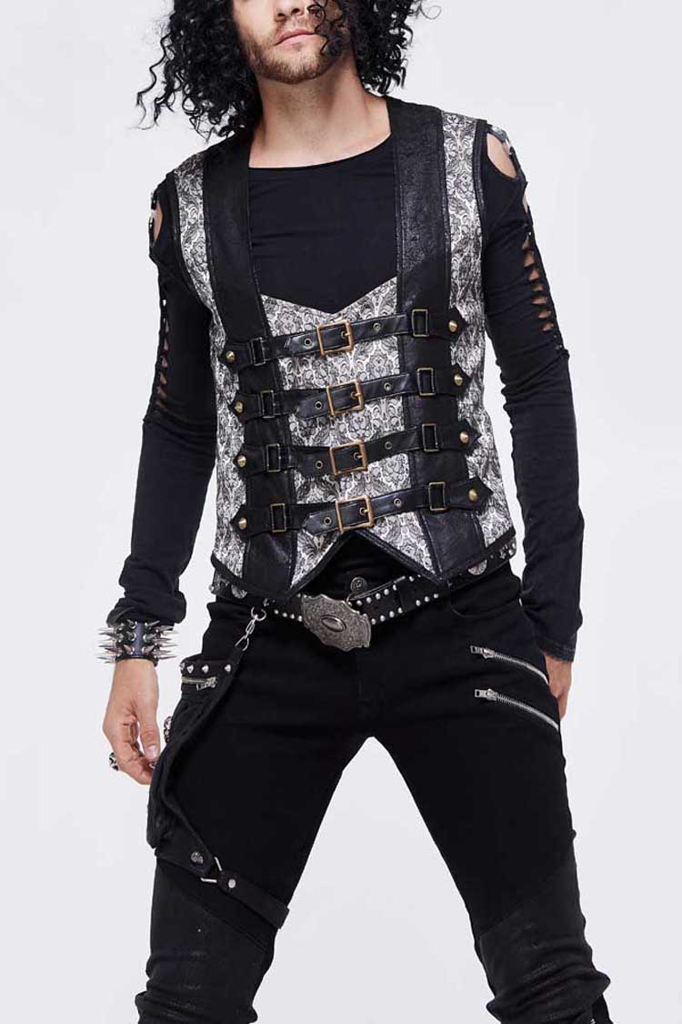 Men's Punk Waistcoat with Lace-Up Back and Jacquard