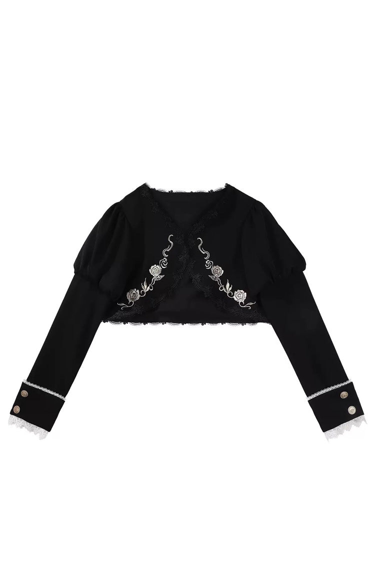 Black/White Violin Variations Ruffled Embroidered Gothic Lolita Jumper Gown Set