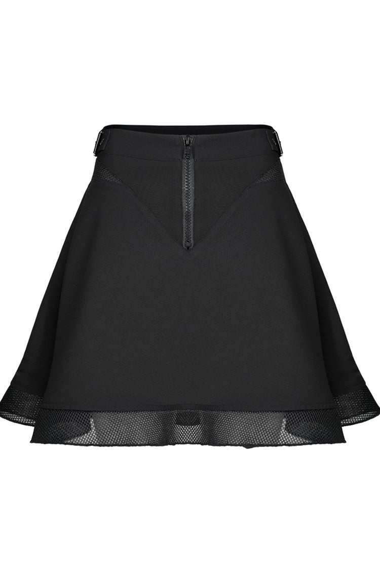 Punk Skirt with Plaid Mesh Stitching V-Shape Sun Hem Design