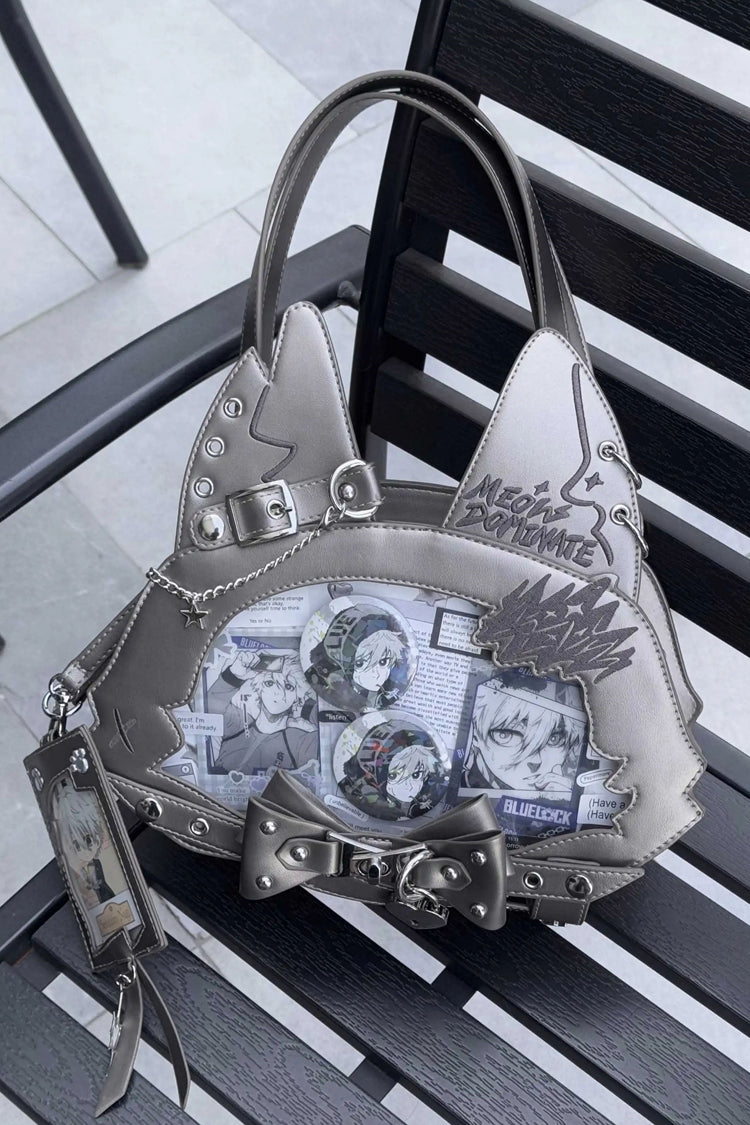 Gothic Cat Print Crossbody Bag with Bow, 9 Tones