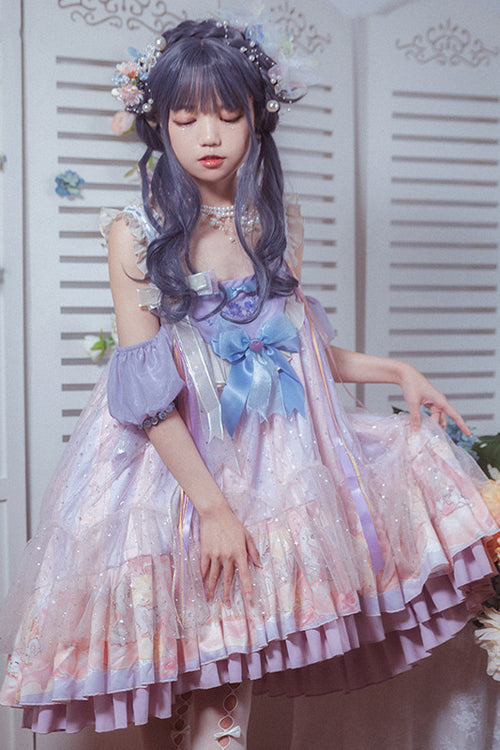 Multicolor JSK Dress - Matching Hand Sleeves High Waist Sweet Lolita