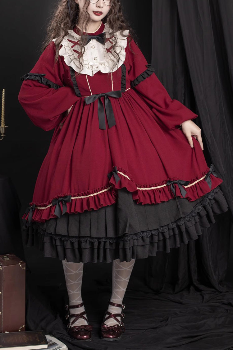 Crimson Ruffled Bow Daily Sweet Princess Lolita Gown