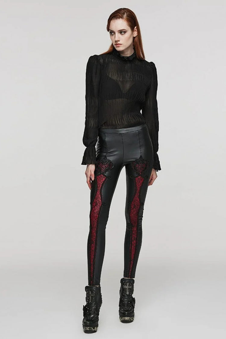 Jet-Black Gothic Blouse with Puffed Sleeves and Delicate Lace