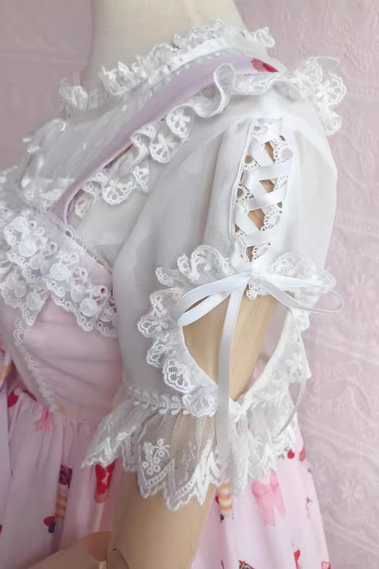 Sweet Lolita Chiffon Blouse - Puff Sleeve, Lace Trim, 2 Colors