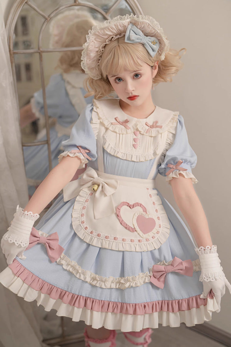 Azure Maid-Style Sweet Princess Dress with Puff Sleeves