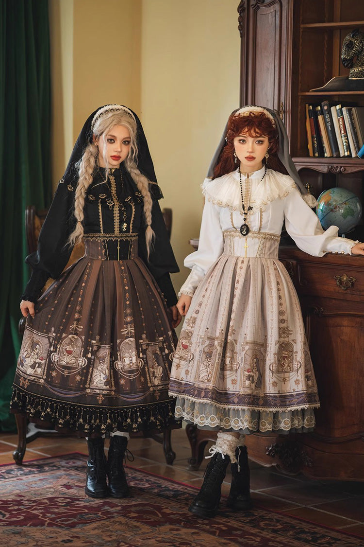 Elegant Ruffled Lolita Skirt with Demon Hunting Print