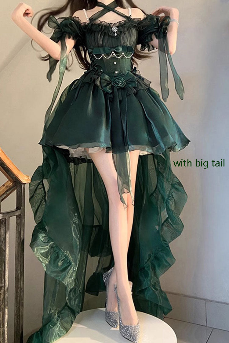 Emerald Midsummer Dream Off-Shoulder Gothic Short Lolita with Ruffles