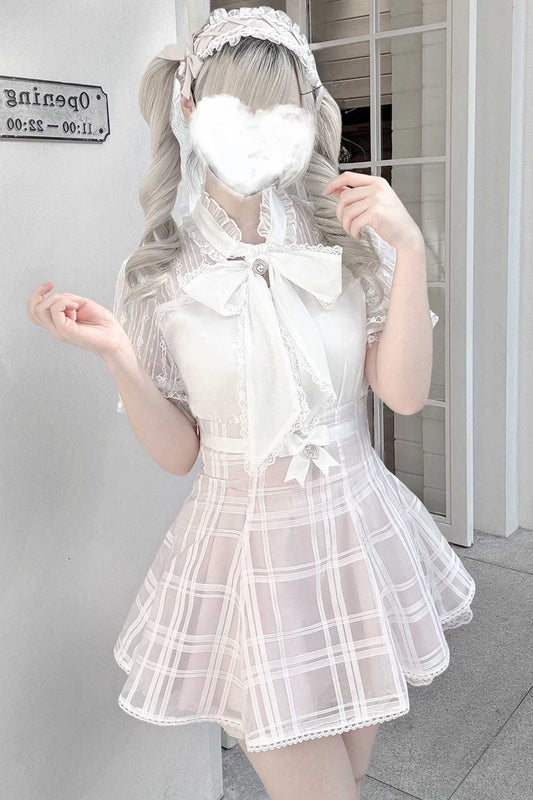 Light Snow Plaid Bow Sweet Jirai Kei Skirt - 3 Colors
