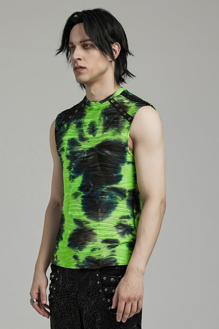 Tie-dye Stand Collar Sleeveless Punk Vest