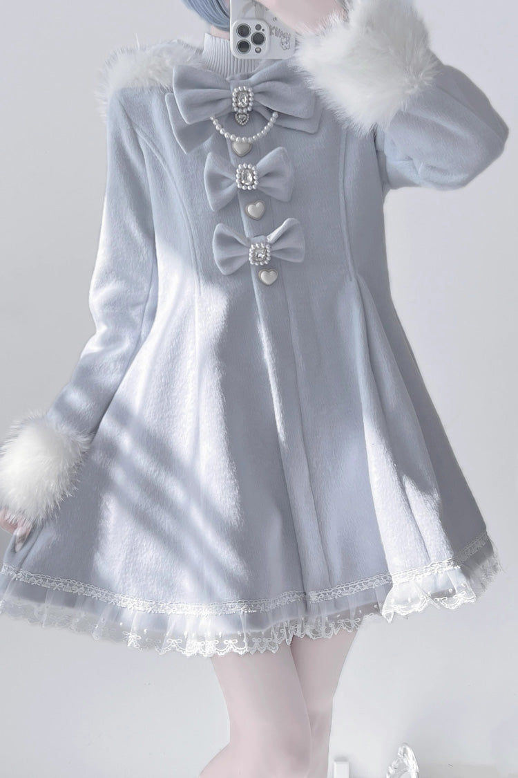 Plush Lop-eared Rabbit Hooded Jirai Kei Coat with Bow and Lace