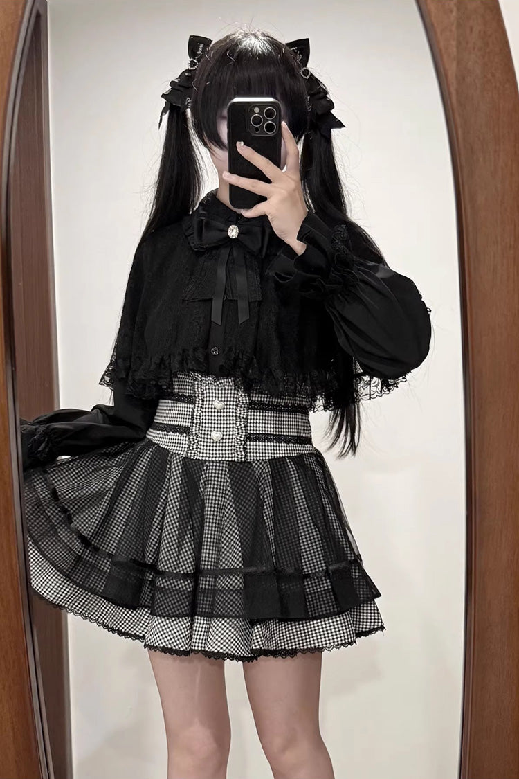 [Law of Disorder] Lapel Collar Long Sleeves Bow Lace Sweet Jirai Kei Skirt and Top 3 Colors