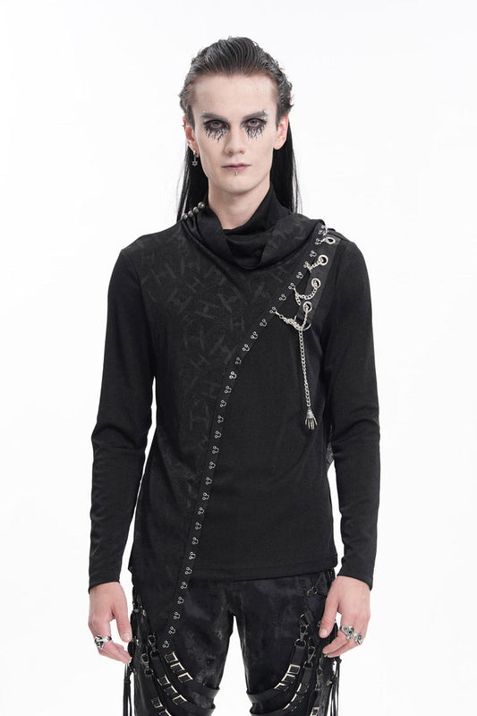 Men's Gothic Sweatshirt with Chain Print and Asymmetric Stitch
