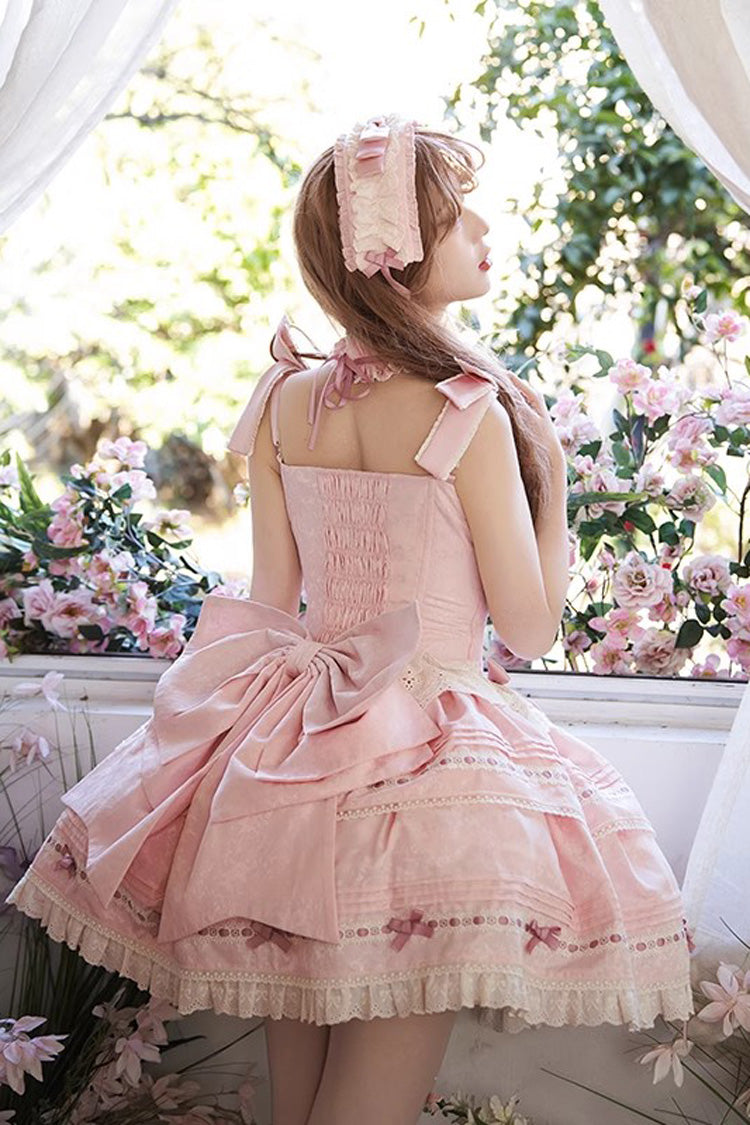 Rose Theatre Double-Layered Ruffle Bow Lace Princess Ballet JSK Dress in Pink