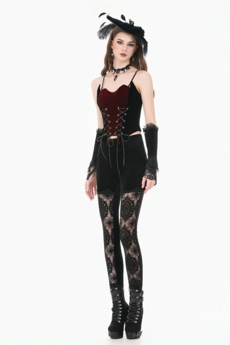 Crimson & Noir Contrast Double-Row Eyelet Vintage Bustier