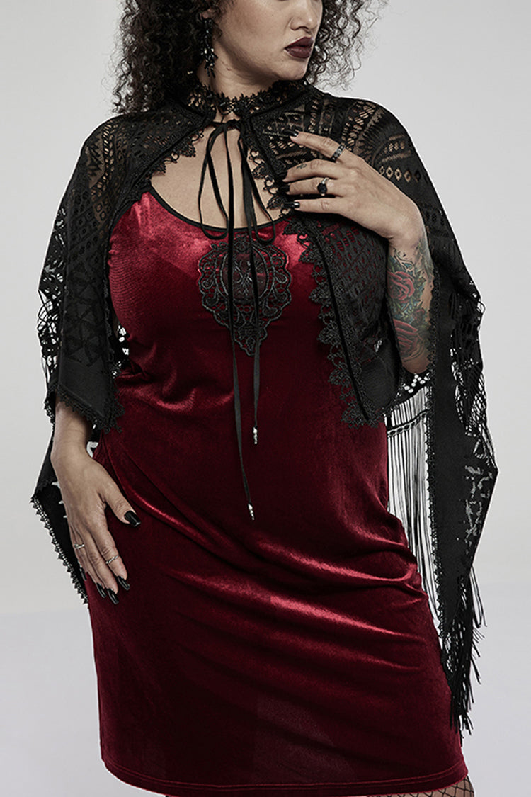 Openwork Lace Embroidery Hem Fringed Gothic Shawl