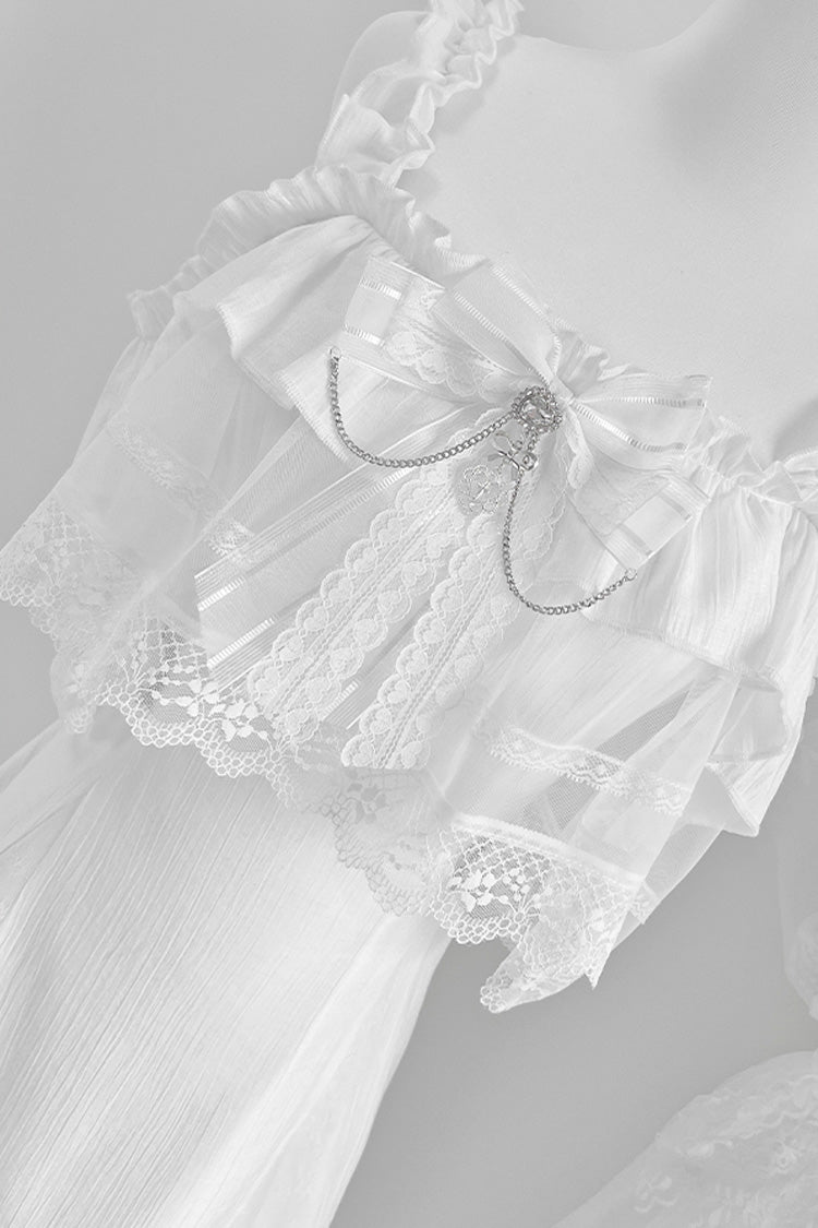 Ivory Pear Moon Ruffle Bow Lace Jirai Kei Japanese Dress