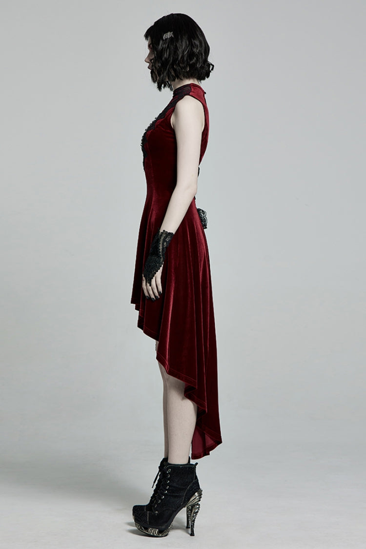 Sleeveless Lace-Up Mesh Stitching Gothic Dress
