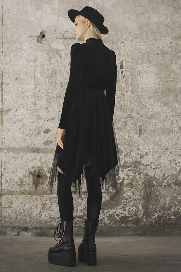 Velvet Mesh Stitching Elastic Gothic Dress