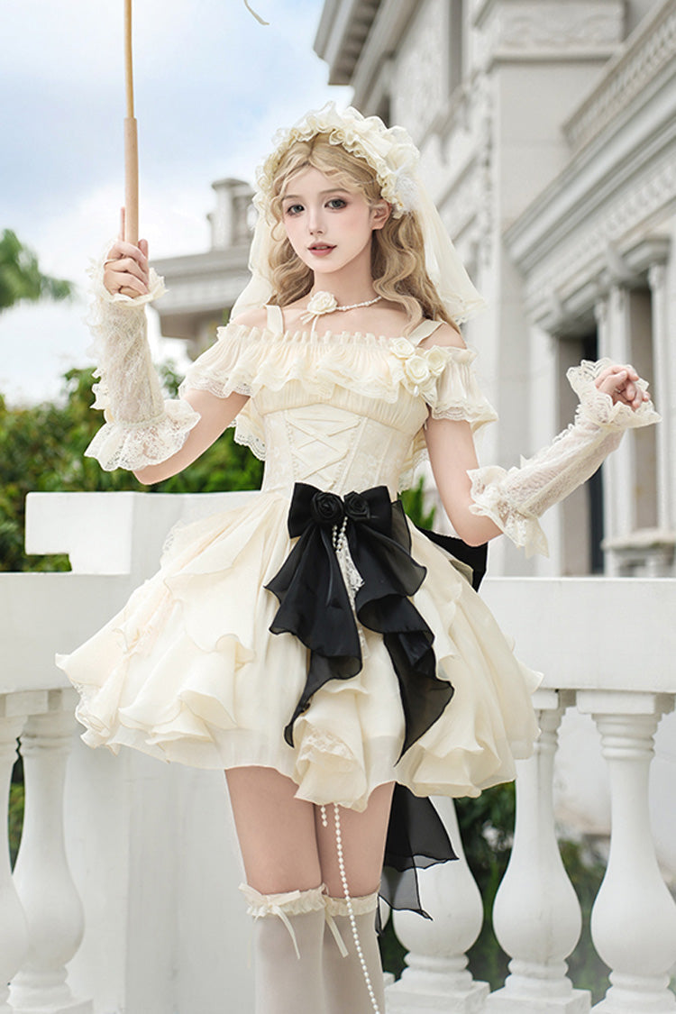 Cream Moonlight Variations Sleeveless Lace-Up Frilled Sweet Lolita Short JSK Dress